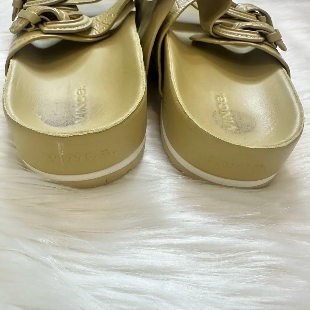 Vince Glyn Croc Leather Barley Beige Slide Sandals Buckle Size 10